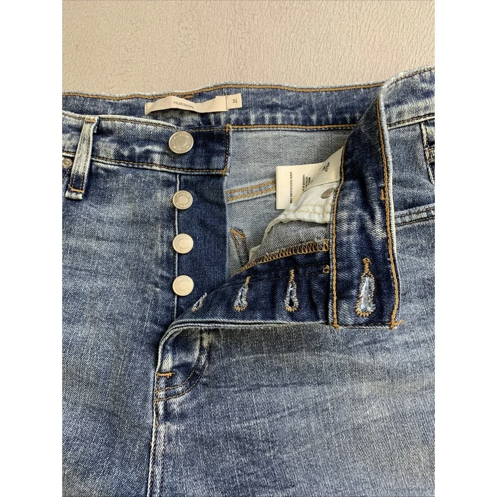 Hudson Holly Jeans Women's Size 31 Blue Denim Distressed‎ Button Fly Raw Hem